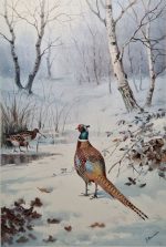 JC Harrison print Pheasant and Snipe in a Winter Landscape