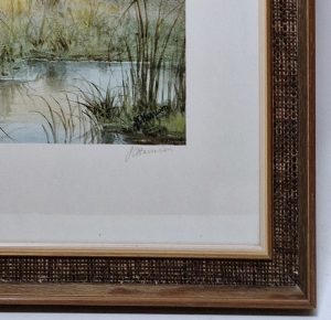 JC Harrison print Snipe over Marshes frame